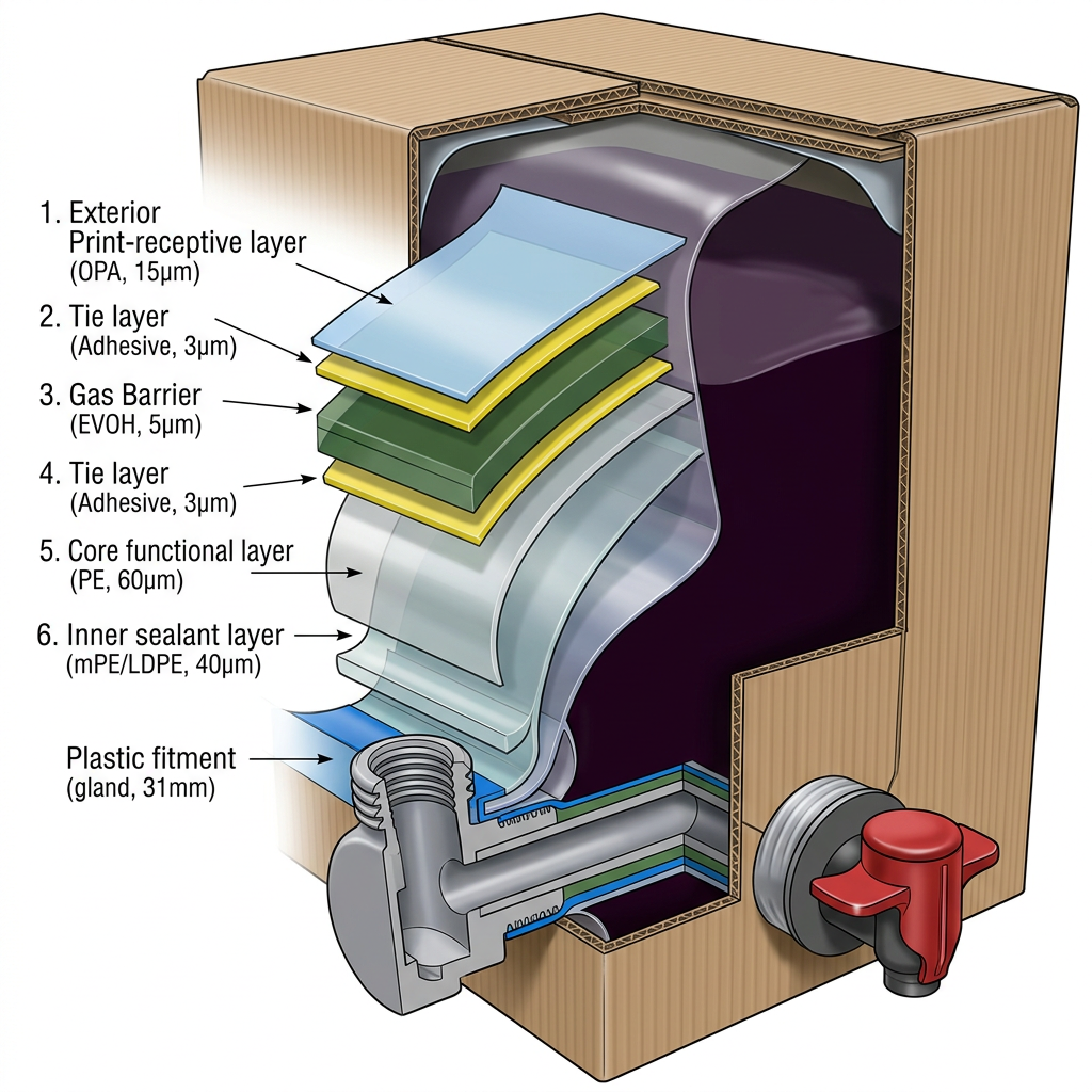 Multilayer film structure used in bag-in-box packaging