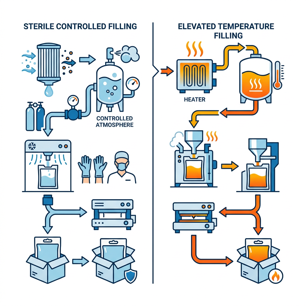 Visual comparison of aseptic and hot-fill bag-in-box processes