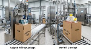 Aseptic and hot-fill bag-in-box packaging systems for liquid products