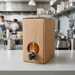 Bag-in-box packaging for juice with carton and dispensing tap