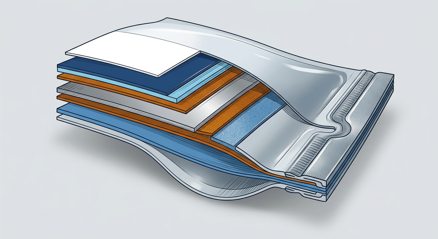 Illustration of multilayer film used for juice bag-in-box packaging