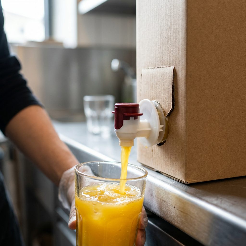 Dispensing tap for bag-in-box juice packaging