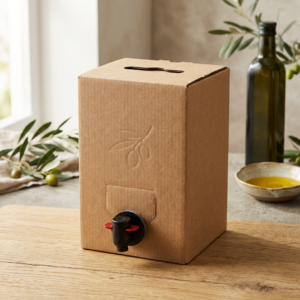 Olive oil Bag-in-Box carton with dispensing tap for foodservice and retail packaging