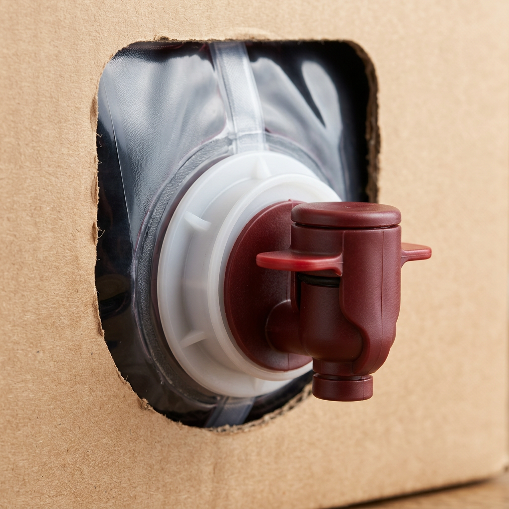 Dispensing tap and fitment attached to a flexible wine bag