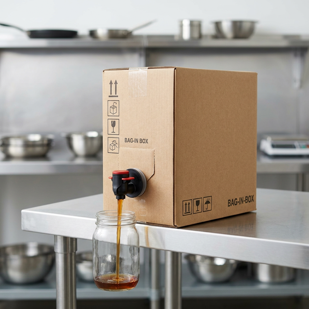 Bag-in-Box carton dispensing liquid through a tap