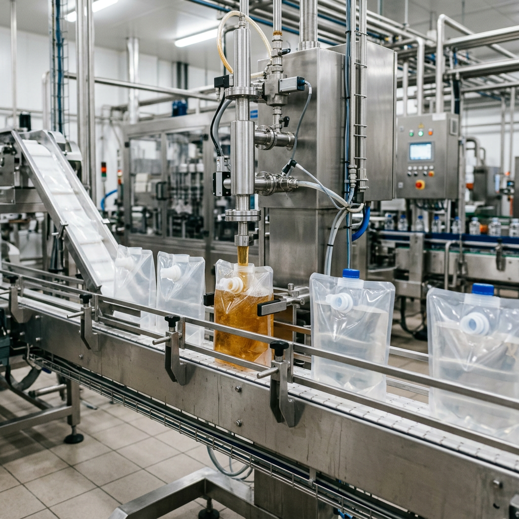 Bag-in-box beverage filling process in a packaging facility