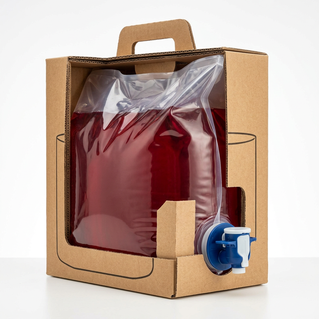 Components of a beverage bag-in-box package: inner bag, fitment and carton