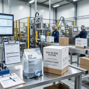 Custom Bag-in-Box packaging system with flexible bag, fitment and outer carton