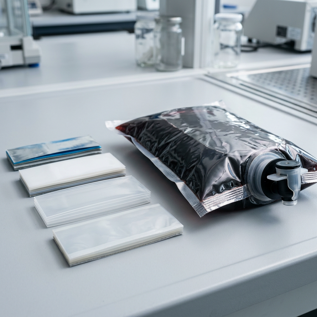 Multilayer flexible film samples for Bag-in-Box packaging