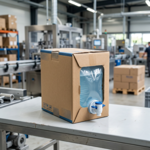 Bag-in-box packaging system with flexible liquid bag, fitment, and outer carton