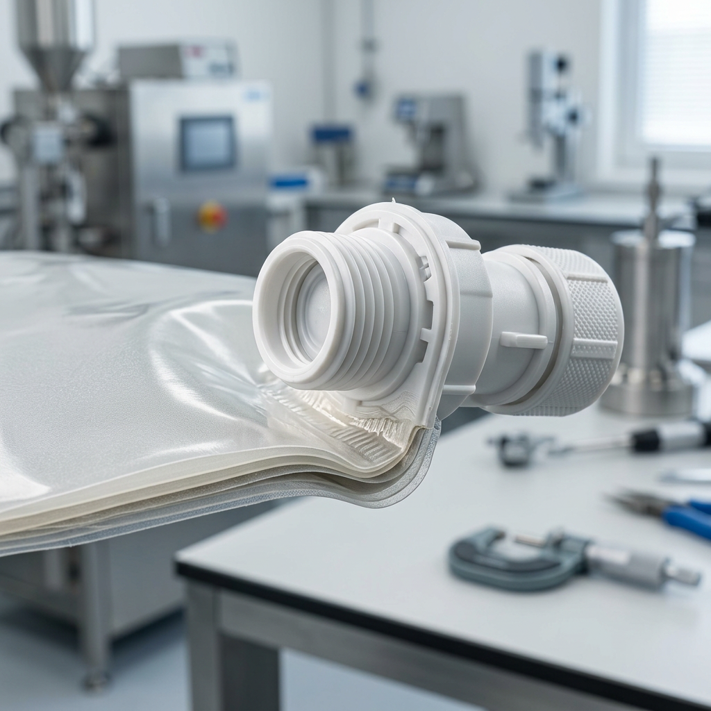 Flexible film and fitment materials used for bag-in-box packaging