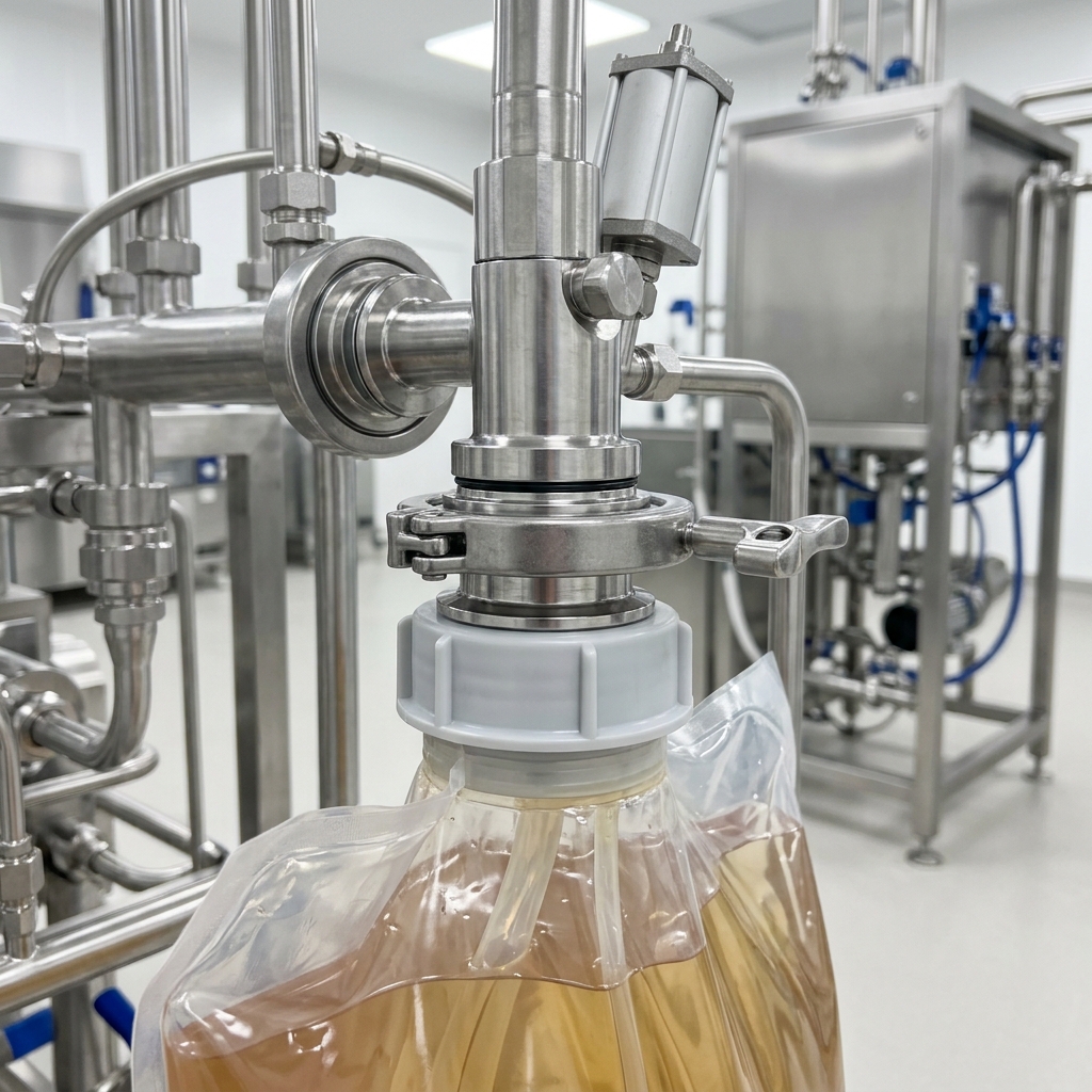 Aseptic bag fitment and filling line compatibility