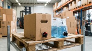 Bag-in-box packaging system for household cleaner liquids with carton and dispensing fitment