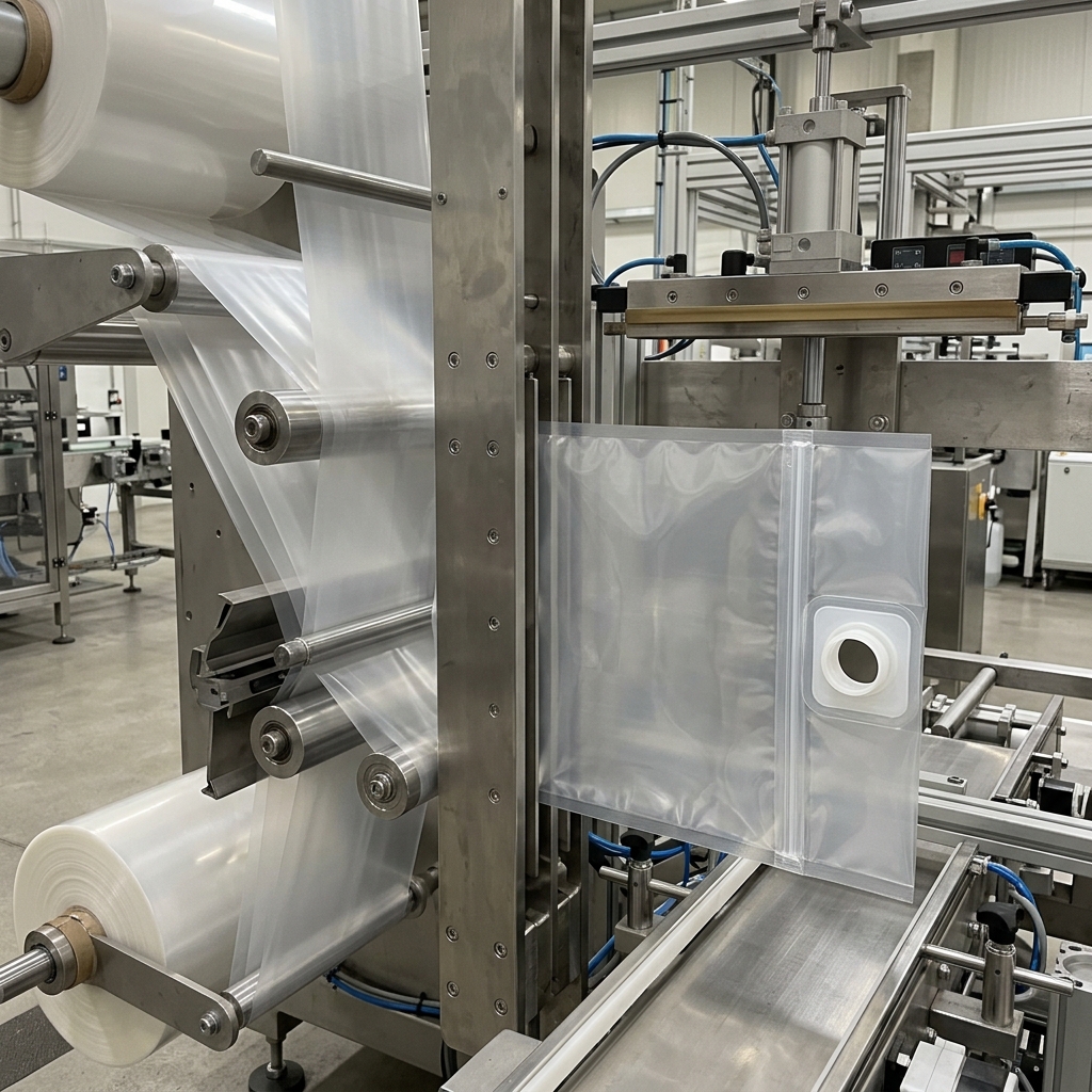 Flexible film and sealed inner bag components for bag-in-box packaging