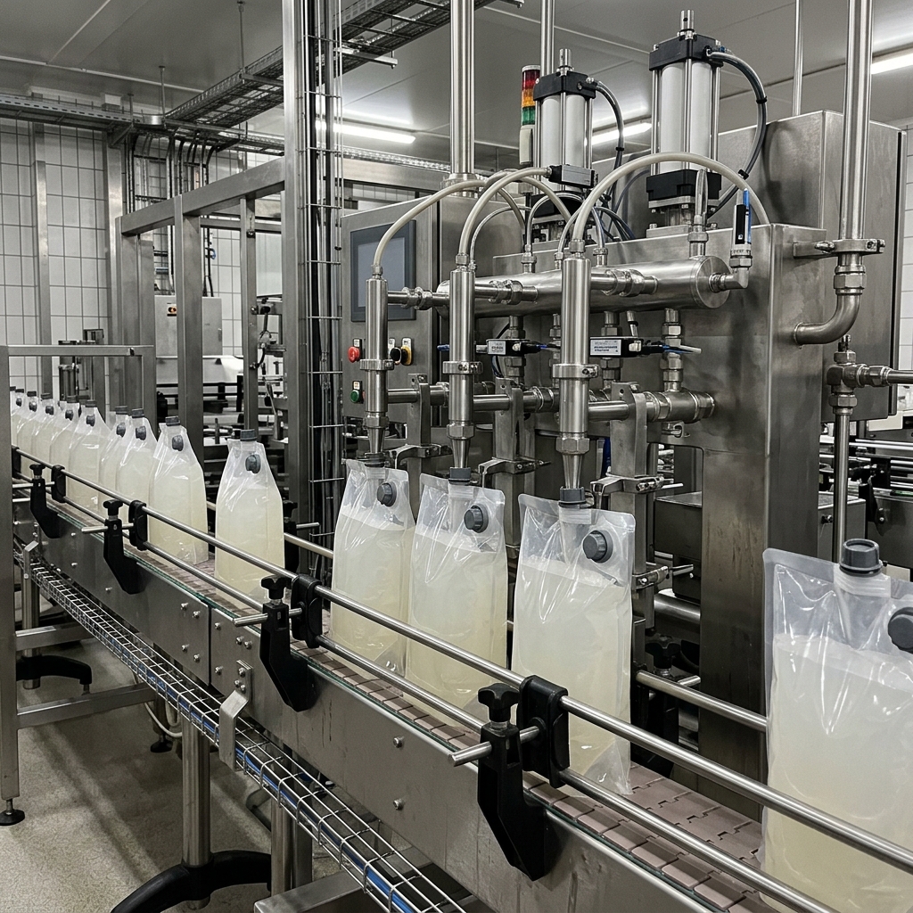 Bag-in-box bags at a controlled liquid filling station