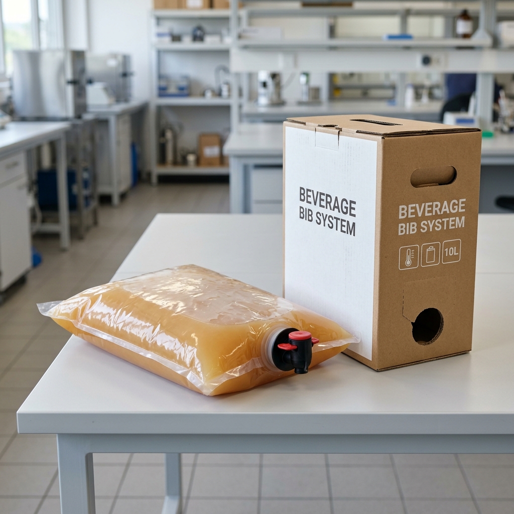 Flexible beverage bag, fitment and protective outer carton in a bag-in-box system