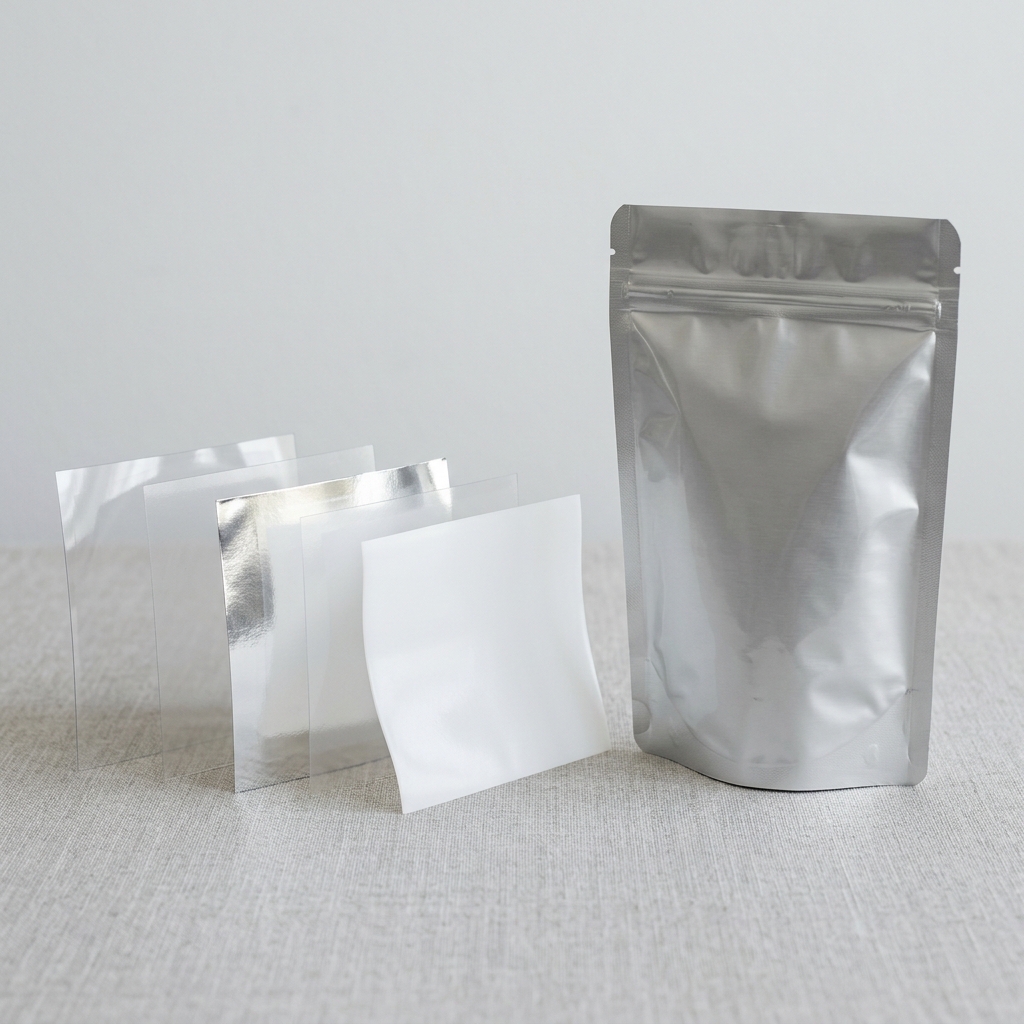 Flexible pouch material layers for barrier and sealing performance