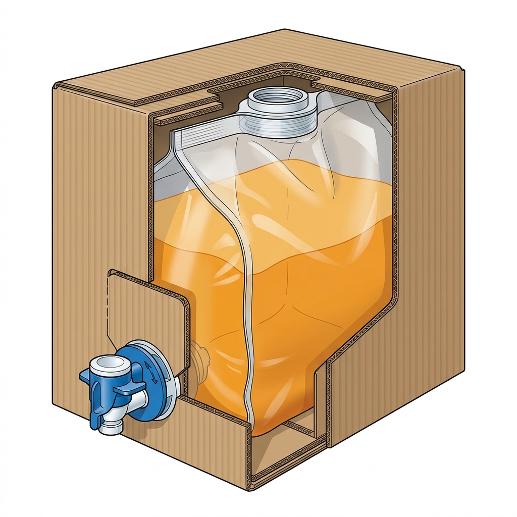 Components of a juice bag-in-box packaging system
