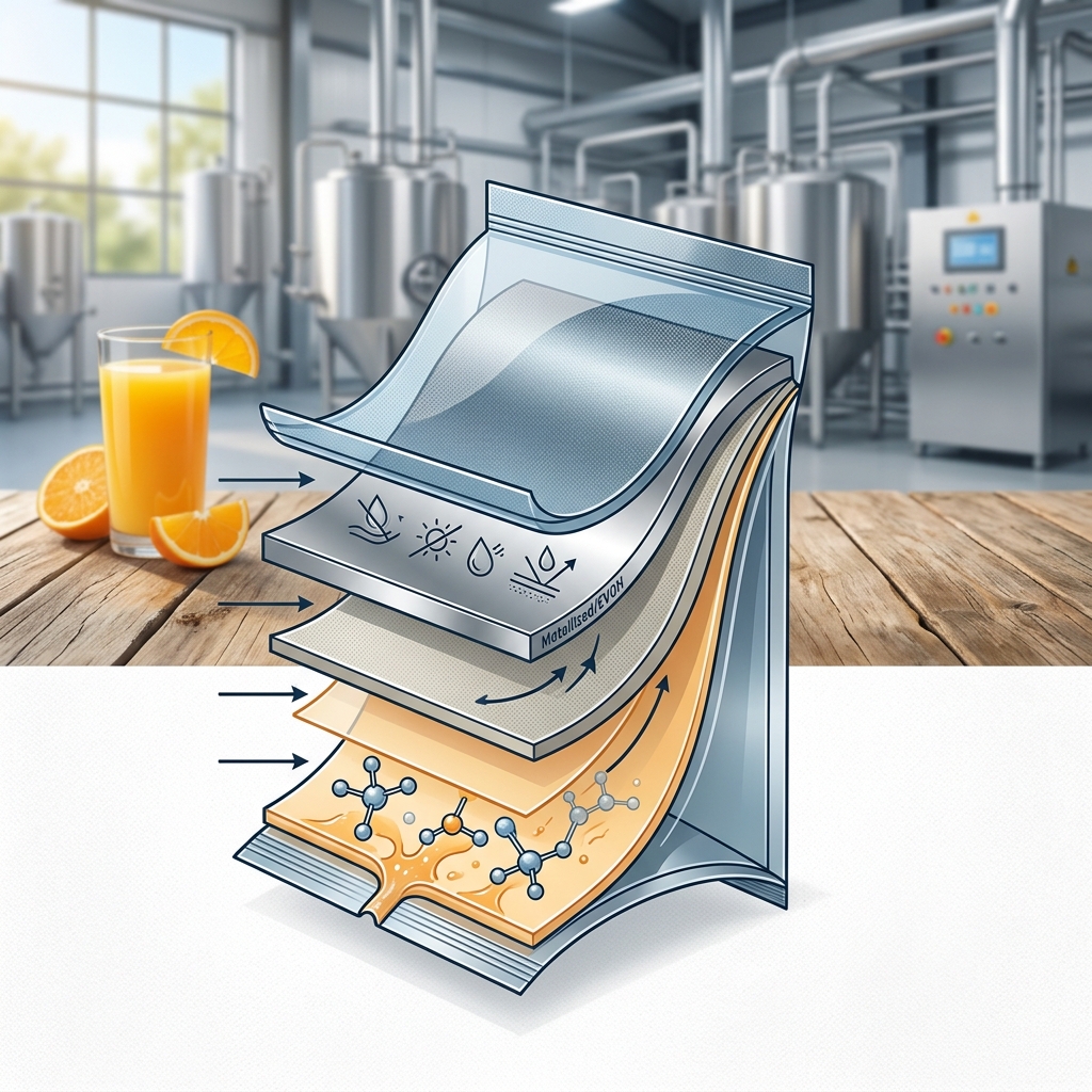 Multilayer barrier film concept for juice packaging