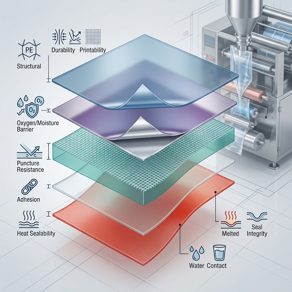 Multilayer film structure used for water pouch packaging