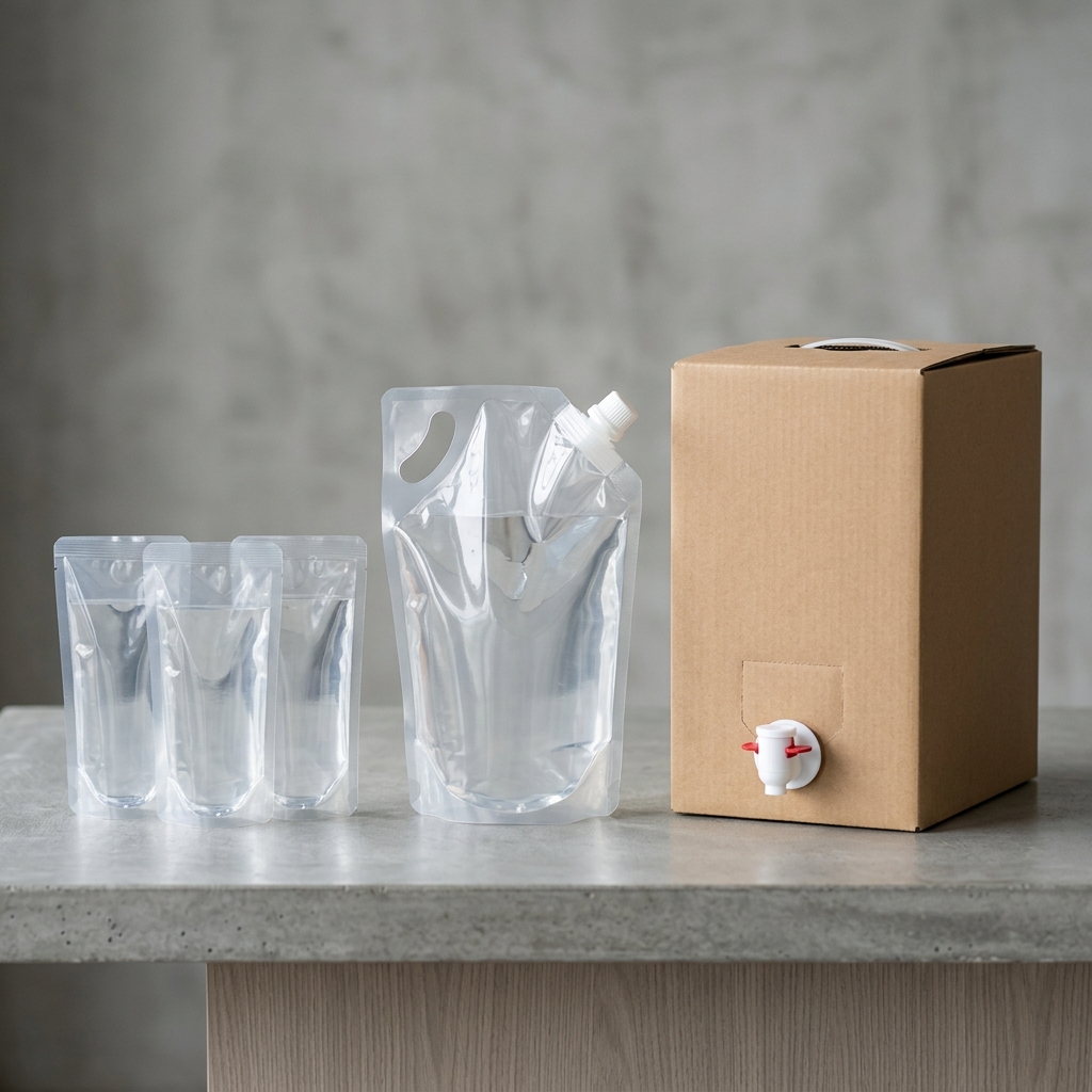 Different water pouch capacity and dispensing formats